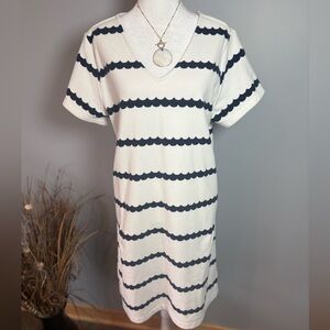 Dudley Stephens XL Fleece Dress Blue White Scallop Stripe Coastal Preppy